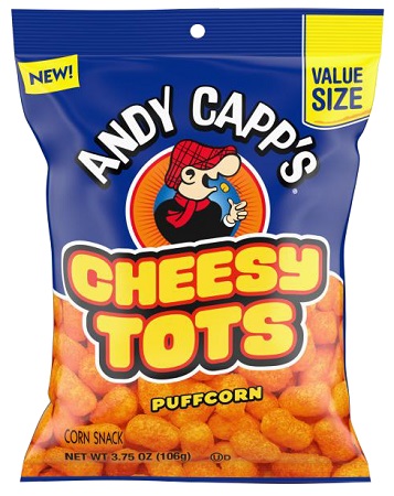 ANDY CAPPS CHEESY TOTS PUFFCORN 3.75OZ**AVAILABLE 11/24/2025**