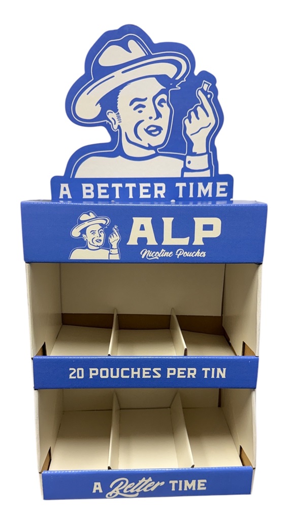 ALP NIC. POUCHES - 2 TIER CARDBOARD DISPLAY**FREE W/ PURCHASE OF 6 ROLLS**