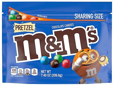 M&M PRETZEL 7.4OZ POUCH**AVAILABLE BY SPECIAL ORDER AND EMAIL ONLY, ALLOW 14 DAYS LEADTIME**