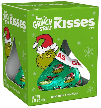 HERSHEY'S KISS GRINCH SOLID MILK CHOC. 1.45OZ 4/6CT**LIMITED EDITION - PREBOOK  BY AUGUST**