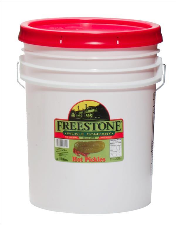 FREESTONE 5GAL KOSHER DILL HOT PICKLES 40-50CT**AVAILABLE BY SPECIAL ORDER ONLY, ALLOW 21 DAYS LEADTIME