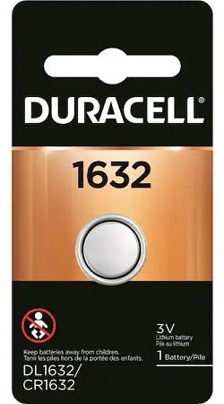 DURACELL LITHIUM COIN #1632 (1PK)   (MSRP $6.99)USED FOR CAR KEYS - TOYOTA, HONDA, LEXUS, SUBARU, SAAB.