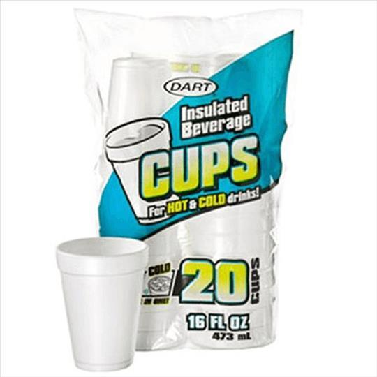 FOAM CUPS HOT/COLD 16OZ 20CT(16OZ LID--LID#16EL, 16RCL, 16UL, 16SL--CUP#14J16)