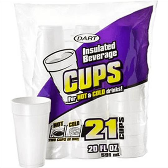 FOAM CUPS HOT/COLD 20OZ 21CT(16OZ LID--LID#16EL, 16RCL, 16UL, 16SL--CUP#20J16)
