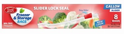 HOME SELECT FREEZER GALLON BAGSLIDER LOCK 8CT