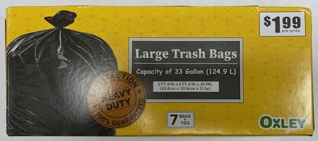 OXLEY HEAVY DUTY TRASH BAG 33GAL 7CT(PRE-PRICE $1.99)