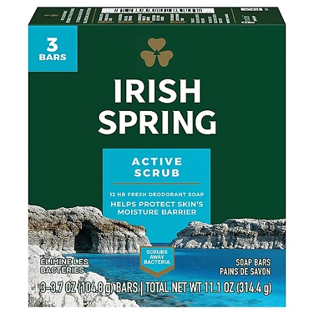 IRISH SPRING SOAP 3PK/3.75OZ ACTIVE SCRUB