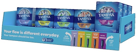TAMPAX PEARL SHIPPER DISPLAY - 15 BOXES (3 OF EACH)**AVAILABLE BY SPECIAL ORDER ONLY, ALLOW 14 DAYS LEADTIME
