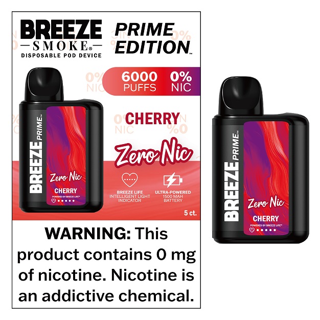 BREEZE PRIME ZERO NIC - CHERRY   [MSRP:$24.99]**ZERO NICOTINE - 4 BOX LIMIT**