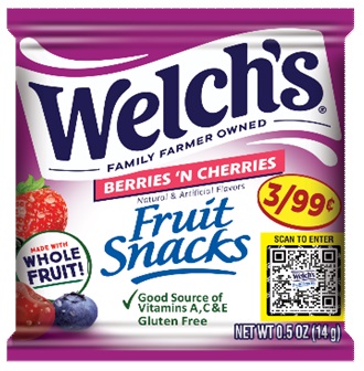 WELCH'S FRUIT SNACKS 3/.99 BERRIES 'N CHERRIES (.5OZ)