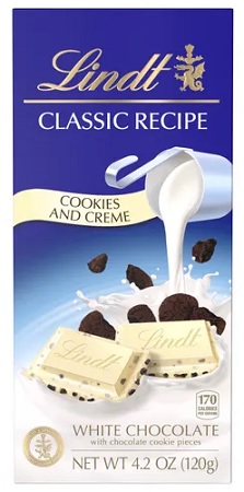 LINDT BAR 4.2oz COOKIES & CREME         15% OFF PROMO**AVAILABLE BY SPECIAL ORDER AND EMAIL ONLY, ALLOW 21 DAYS LEADTIME**