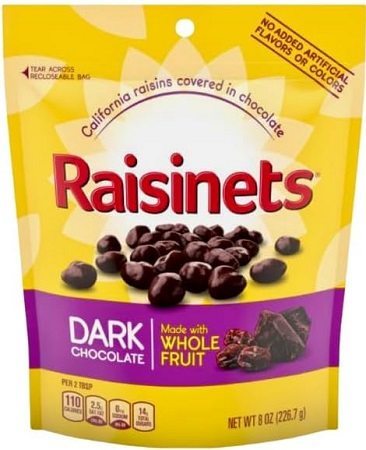 RAISINETS DARK CHOC. BAG 8OZ**AVAILABLE BY SPECIAL ORDER AND EMAIL ONLY, ALLOW 14 DAYS LEADTIME
