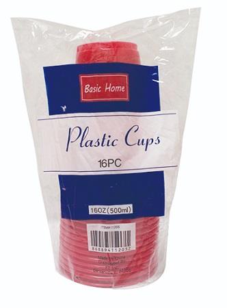 PLASTIC CUPS 16OZ RED 48/16CT(BASIC HOME)