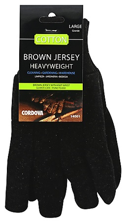 GLOVES BROWN JERSEY 12CT/9OZ