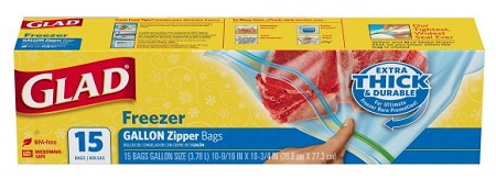 GLAD ZIPPER FREEZER GALLON BAGS12/15CT