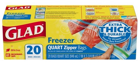 GLAD ZIPPER FREEZER QUART BAGS12/20CT