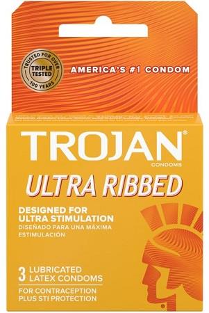 TROJAN BROWN ULTRA RIBBED 3PK*BUY A CASE GET $16 OFF*