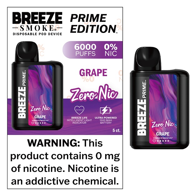 BREEZE PRIME ZERO NIC - GRAPE   [MSRP:$24.99]**ZERO NICOTINE - 4 BOX LIMIT**