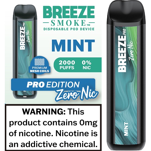 BREEZE PRO  0 NIC - MINT**ZERO NICOTINE - 4 BOX LIMIT**