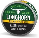 LONGHORN $.75 OFF LONG CUT WINTERGREEN 1.2OZ (*REPLACES $2.39*)**AVAILABLE WHILE INVENTORY LASTS**